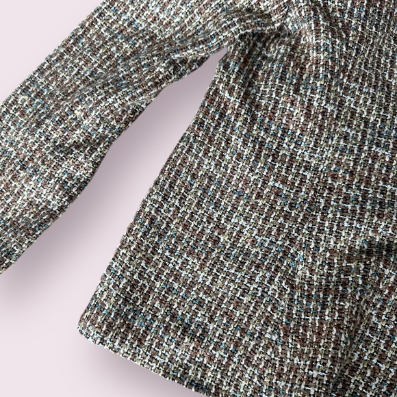 Women’s Vintage Newport News Brown Blue Tweed Faux Button Front Blazer Size 10 - Picture 10 of 12